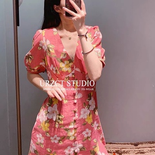 Váy hoa cổ V cúc bọc siêu xinh