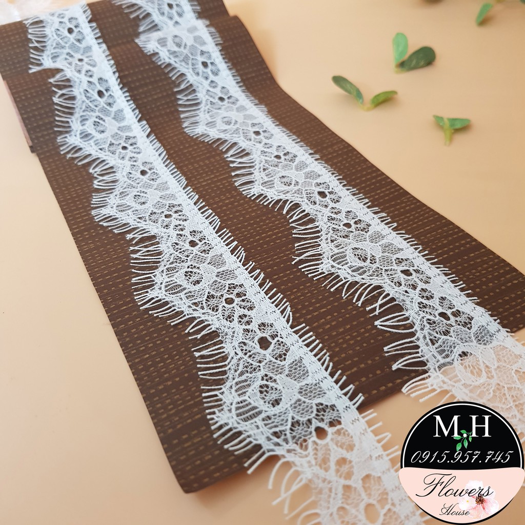 Dây viền vải ren lưới trắng LMI4T dài 3 mét rộng ngang 3.5cm đẹp mỏng nhẹ dùng may đồ và trang trí decor Maihoaflower
