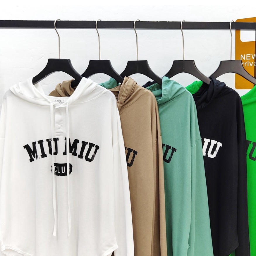 ÁO HOODIE MŨ MIUMIU ULLZZANG 4 MÀU NAM NỮ VẢI NỈ MỎNG BINGSHOP | BigBuy360 - bigbuy360.vn