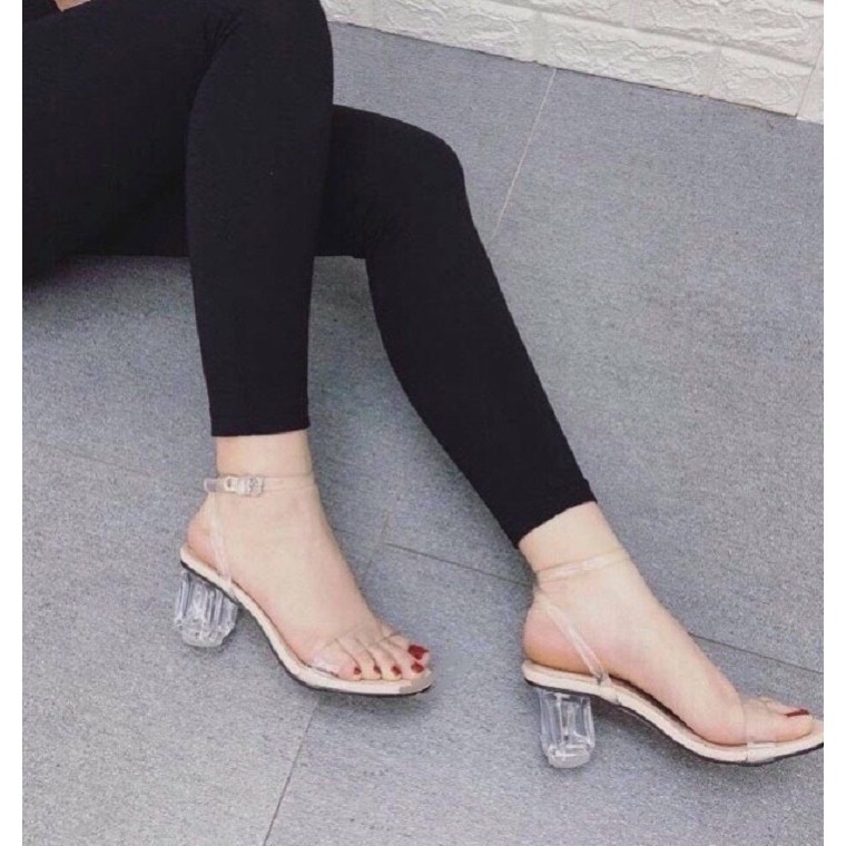 [Mã WASKT304 giảm 15% tối đa 30K đơn 99K] Free ship Sandal cao gót quai trong gót pha lê 5p sang chảnh