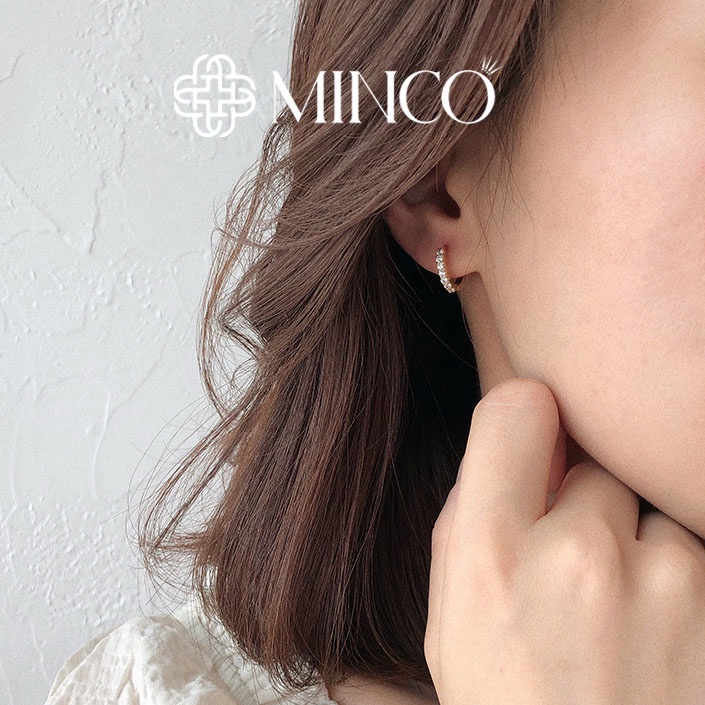 Bông tai nữ hình tròn đính đá Minco Accessories mạ bạc 925 hoa tai nữ đơn giản thời trang phụ kiện thanh lịch BT240