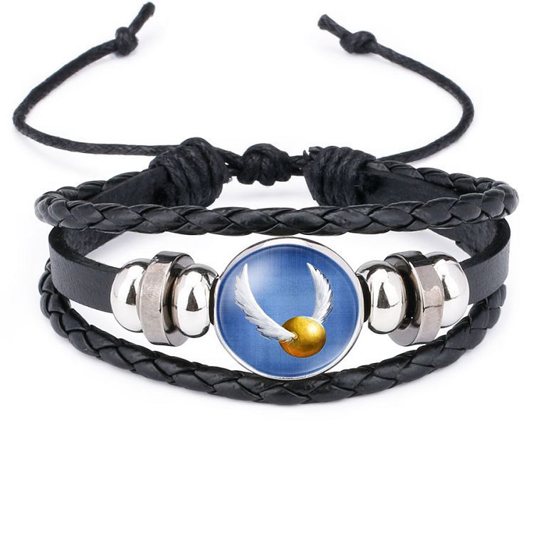 Vòng Tay Da Bò Mặt Tròn Khắc Chữ Harry Potter