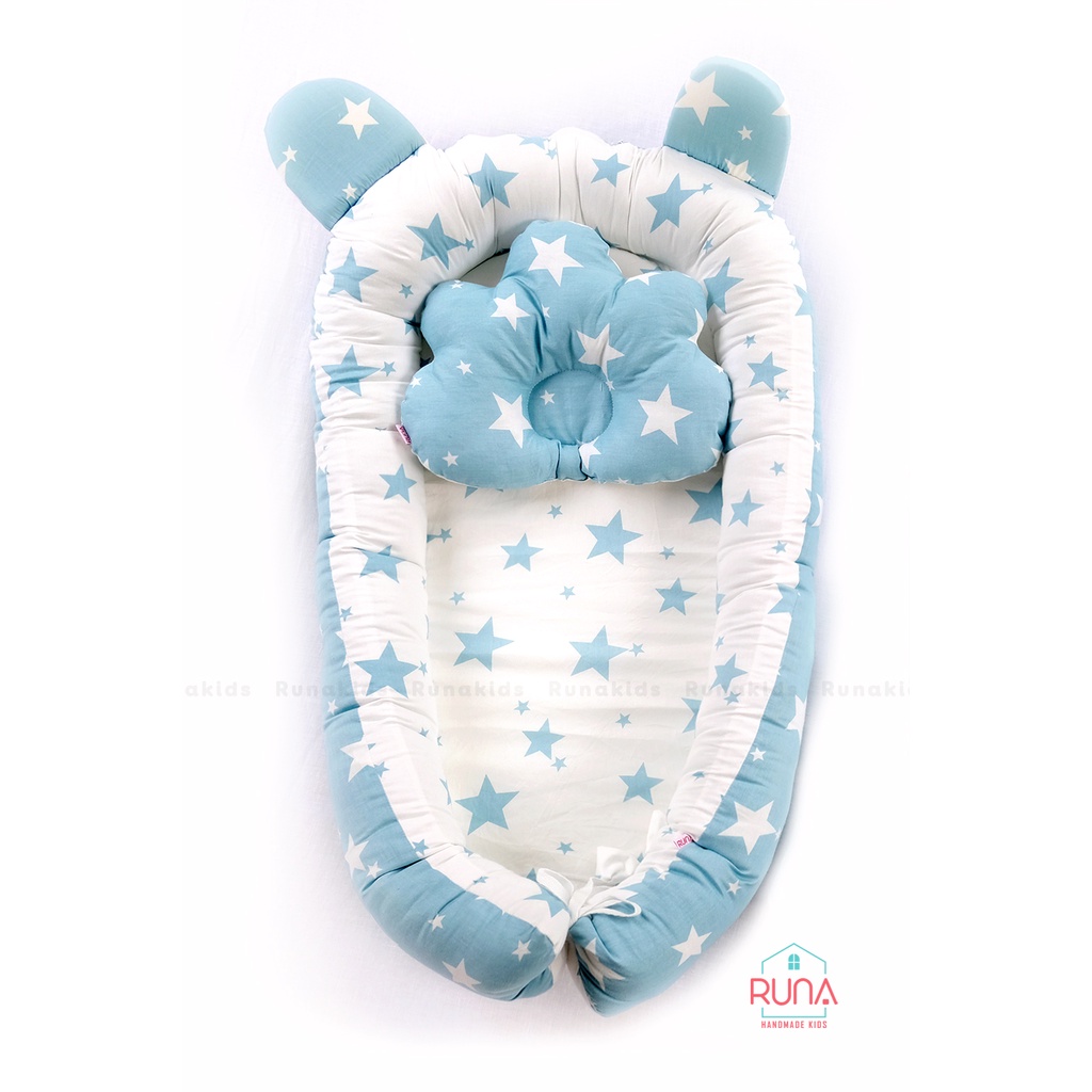 Nôi vải cho bé sơ sinh cao cấp RUNA KIDS cotton Hàn đẹp thoáng mát hoạ tiết dễ thương dùng được cả hai mặt