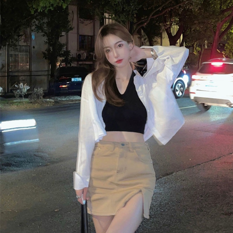 Áo sơ mi ngắn IELGY tay dài màu trơn chống nắng cho nữ