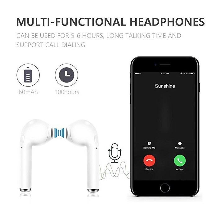 Tai nghe Bluetooth không dây i7s TWS có thể sạc lại qua cổng USB | BigBuy360 - bigbuy360.vn