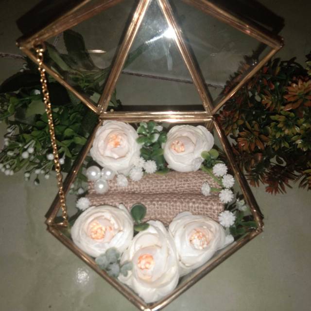 Bearer Ring Place Rustic Off White Glass Terrarium