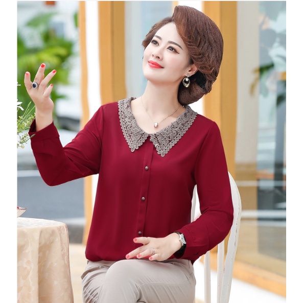 Áo sơ mi trung niên nữ đẹp cho mẹ A96 voan lụa, shop thời trang cho người lớn tuổi U40 U50 U60 cao cấp Bigsize giá rẻ