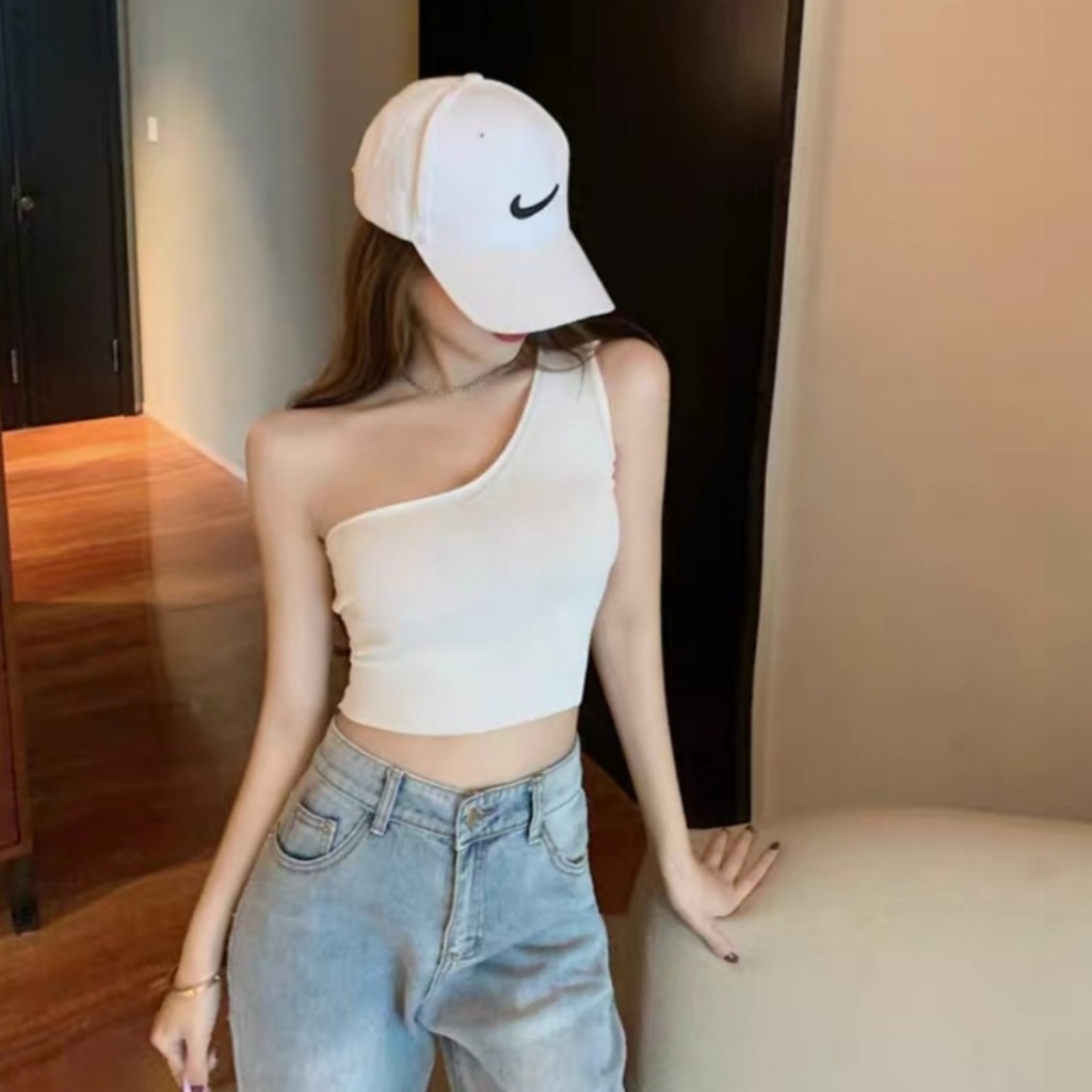 Áo Hở Vai Chéo Ko Tay Dáng Croptop _ Chất Borip Dày Dặn Có Mút Ngực _ Ảnh Thật Chụp Sàn