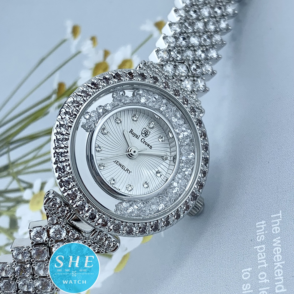 Đồng hồ nữ ROYAL CROWN Đồng hồ pin máy nhật mặt trắng FULL đá ĐẲNG CẤP QUÝ PHÁI size 32