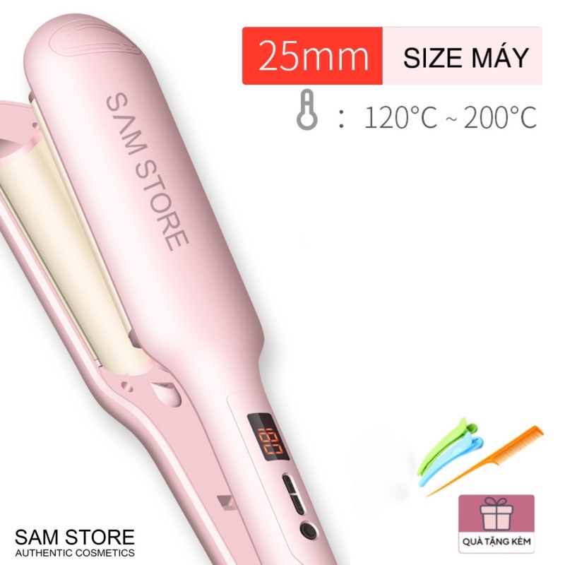 Máy 2 trục SAM STORE màu hồng pastel phủ ION, tạo gợn sóng Hàn Quốc hiển thị đèn Led, có phần cách nhiệt để khi uốn