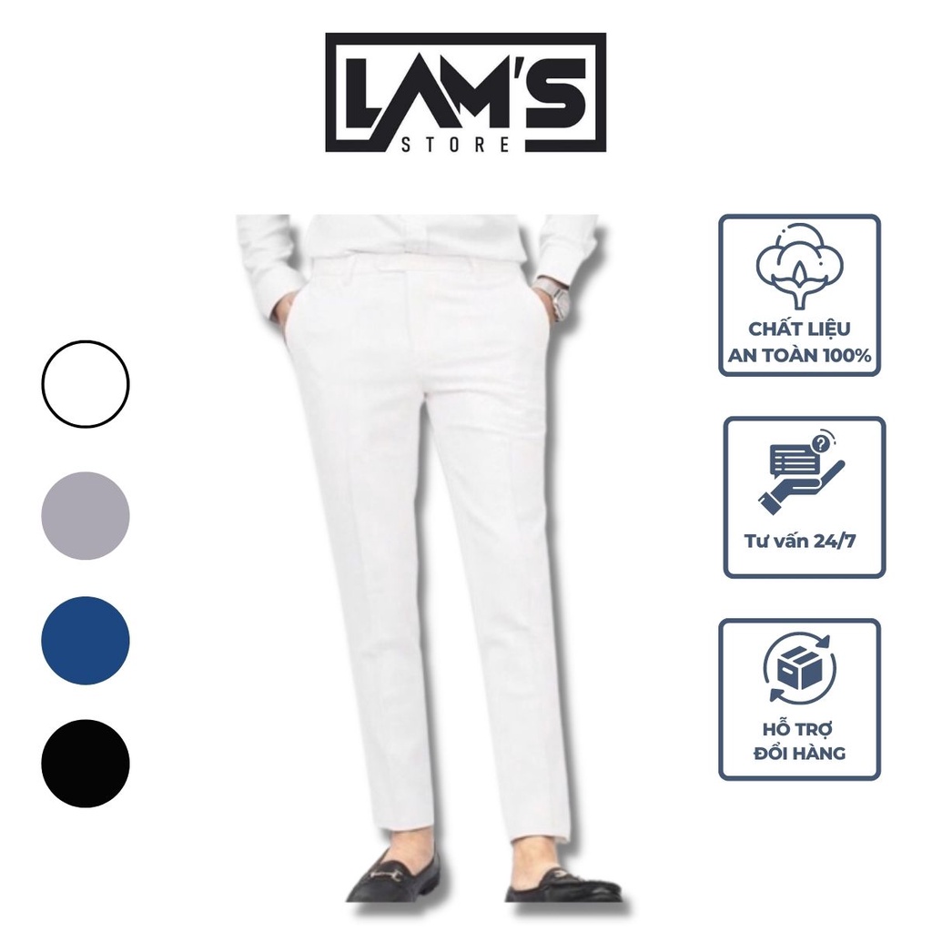 Quần tây nam LAM'S STORE chất vải tuyết mưa mầu trắng tinh co giãn chống nhăn,quần âu nam công sở cao cấp