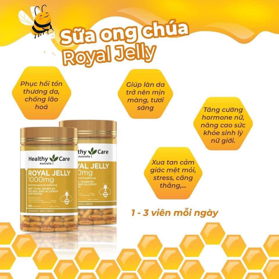 Viên uống Sữa Ong Chúa đẹp da làm chậm lão hóa Healthy Care Royal Jelly 365 viên Úc [Date 2025]