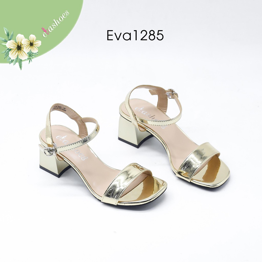 [Mã BMLTA50 giảm 10% đơn 150K] Sandal Gót Vuông Quai Ngang Ánh Kim 5cm Evashoes - Eva1285