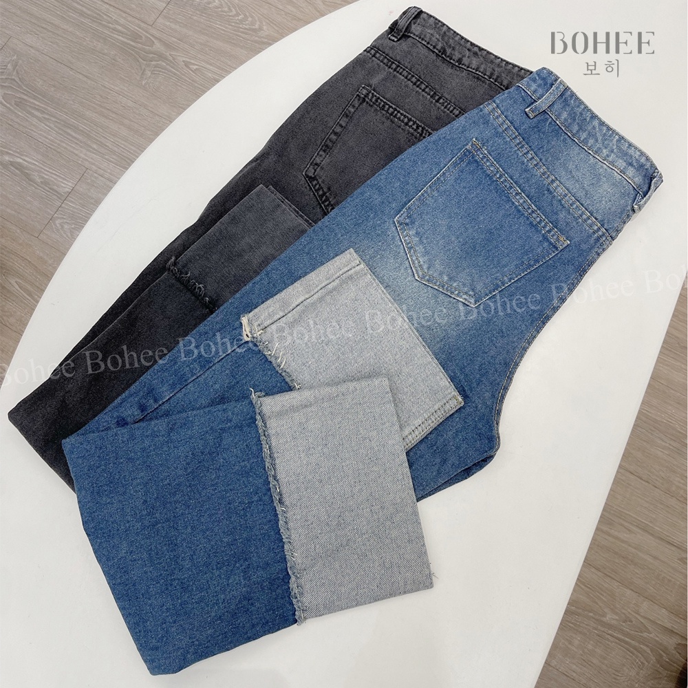 Quần jean nữ đáp gấu cạp cao ống rộng  BOHEE quần jeans ống rộng lưng cao, vải bò dày đẹp , không giãn ,dáng suông Q50