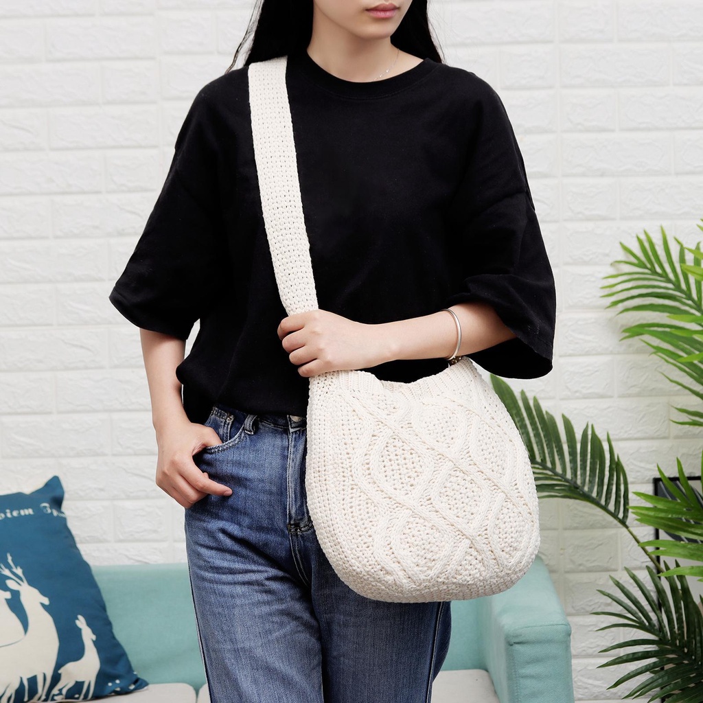 Túi Tote Đan Len Thiết Kế Đục Lỗ Thời Trang Cho Nữ