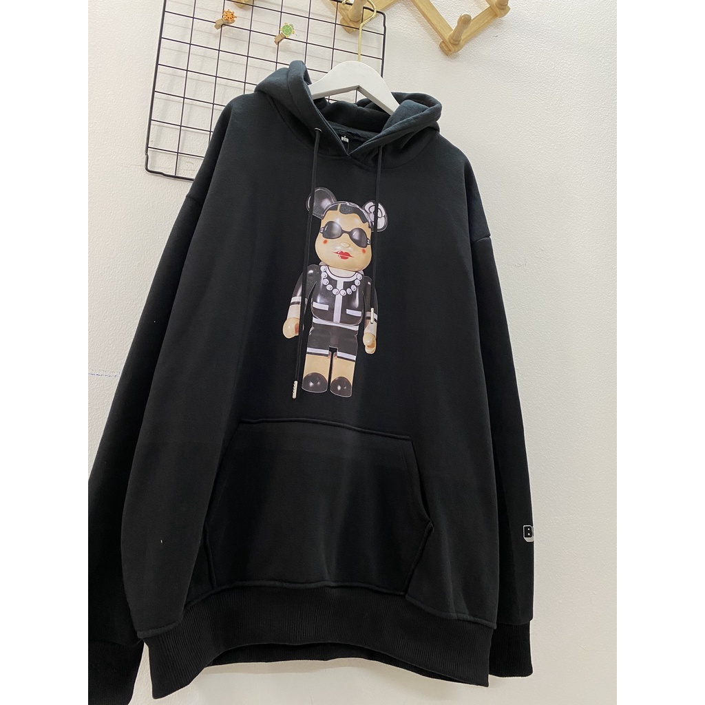 Áo Nỉ HOODIE BEARBRICK (tay áo in Phản Quang Bạc), Form Rộng CHUẨN Xu Hướng, áo nỉ bông hoodie unisex nam nữ. kkim shop