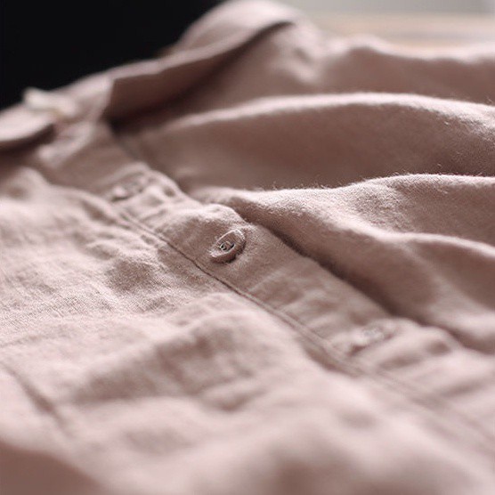 Áo sơ mi vải cotton lanh dáng rộng tay dài 6 màu trơn / trắng / đen / xanh lam tùy chọn thời trang Hàn Quốc