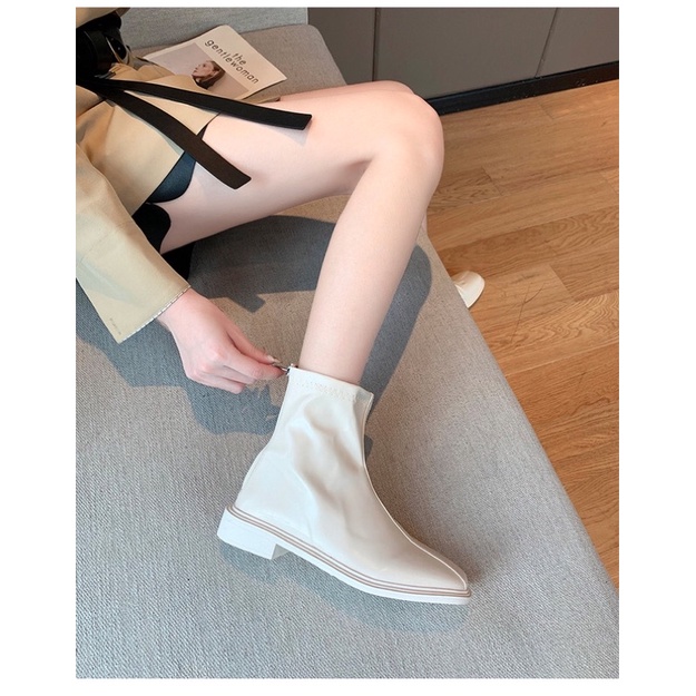 Boots cổ ngắn ulzzang da mềm mũi vuông đế 3cm