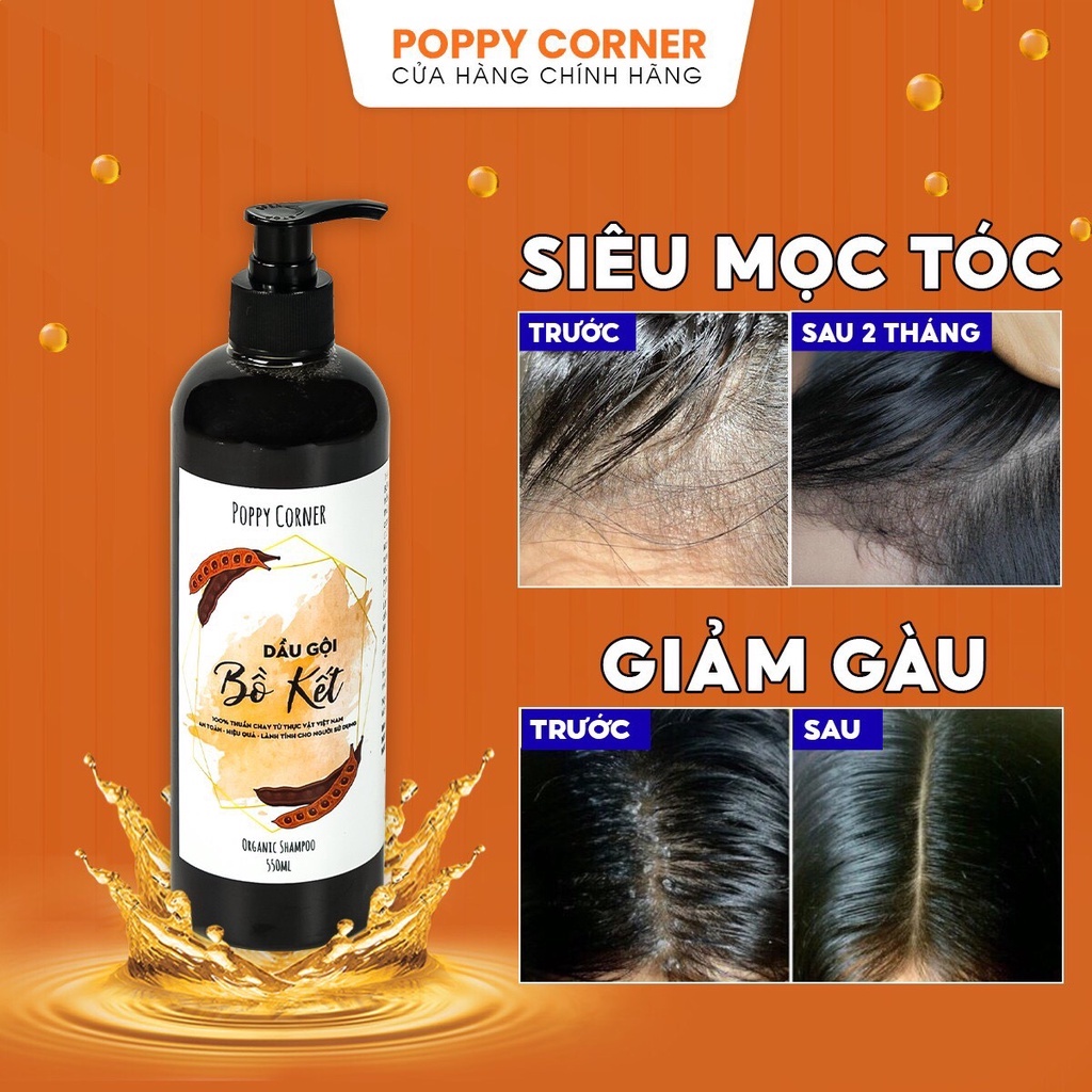 Dầu gội thảo dược bồ kết giảm gàu thảo mộc cô đặc chống rụng thiên nhiên mọc tóc nhanh dài không hóa chất POPPY CORNER