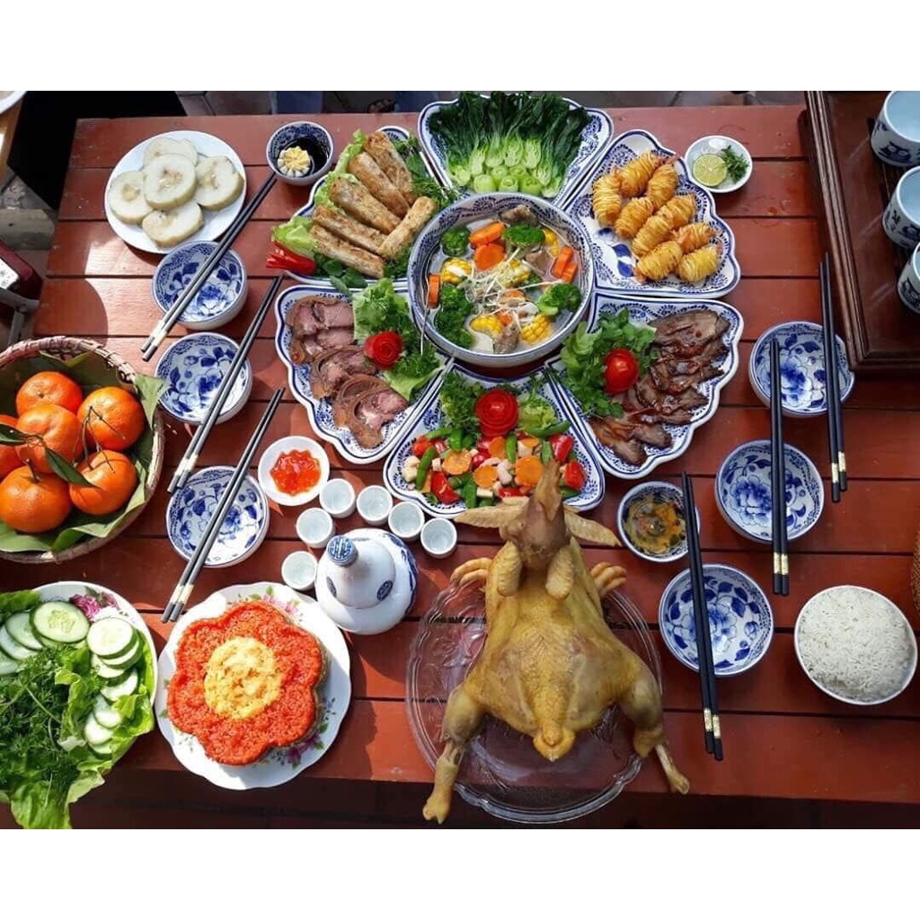 Bộ bát đĩa hoa mặt trời men gốm vẽ hoa phù dung Bát Tràng set bát đĩa hàng chuẩn loại 1 decor bàn ăn dễ thương