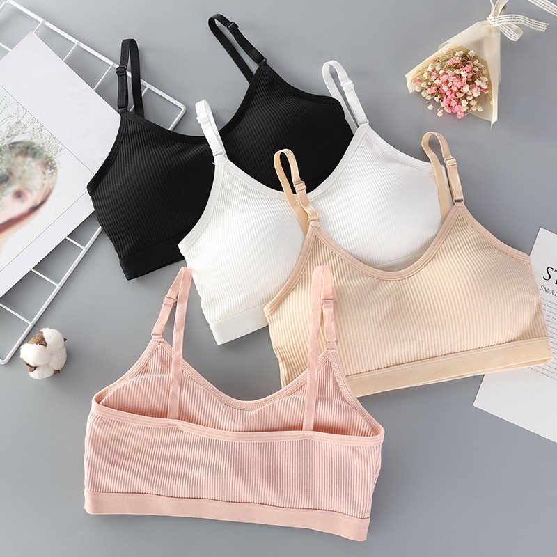 Áo ngực cotton co giãn màu trơn