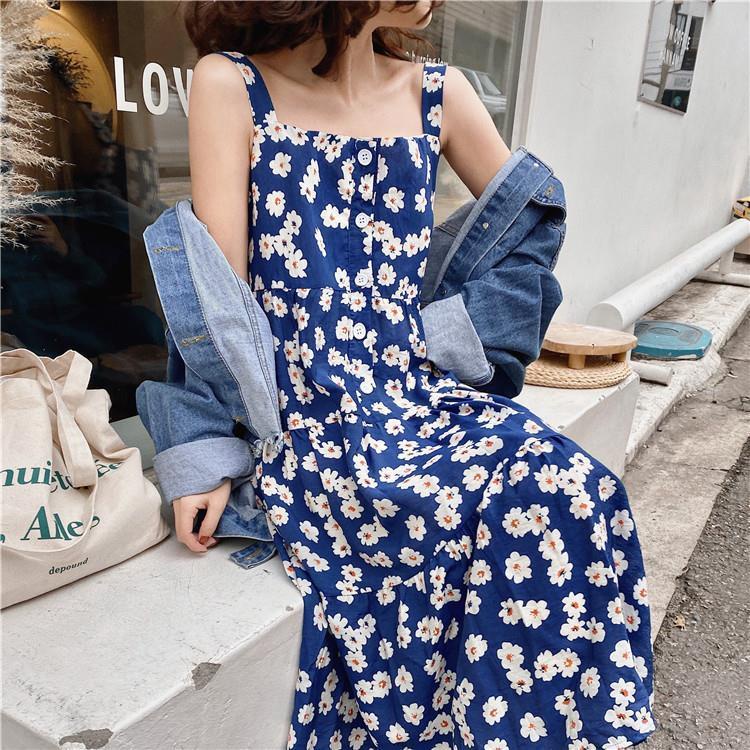 Đầm Hai Dây In Hoa Cúc Nhỏ Xinh Ngọt Ngào Thời Trang Mùa Hè 2022 Mới