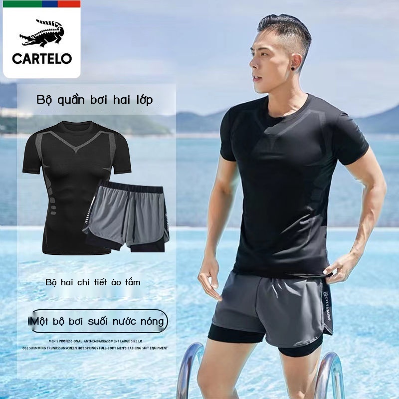 Bộ Đồ Bơi Hai Mảnh Áo Tay Ngắn Quần Short Hai Lớp Dành Cho Nam