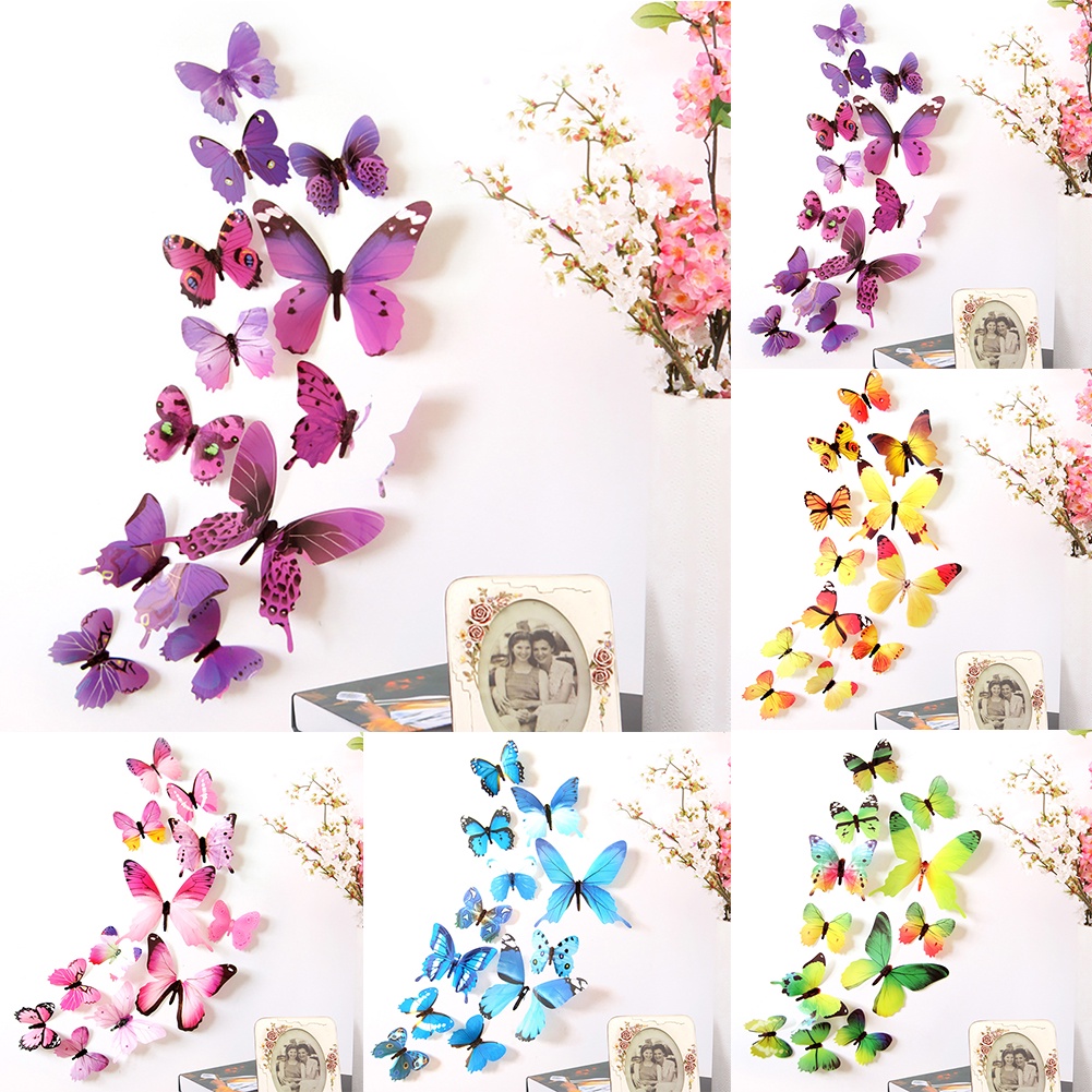 Miếng Dán Tường Trang Trí Hình Cánh Bướm 3D Màu Gradient Gấp Gọn Được