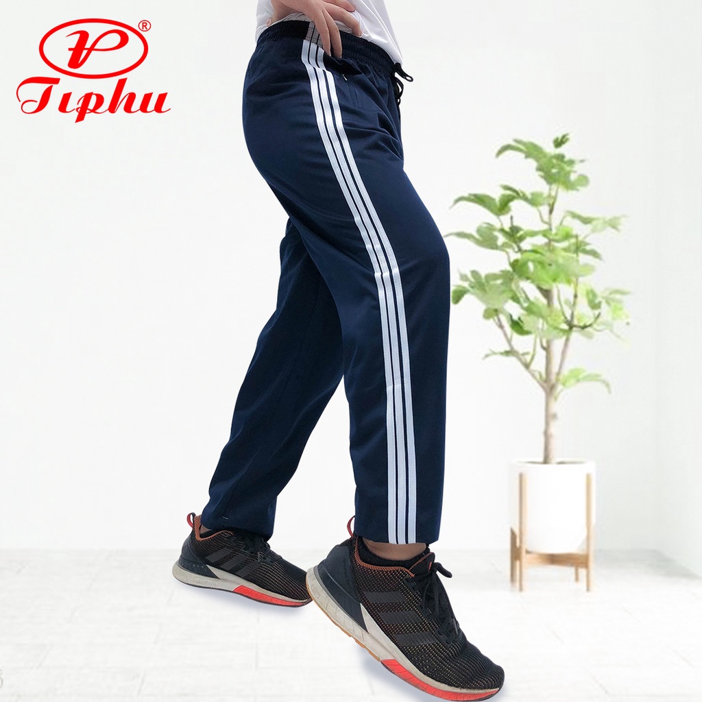Quần thể dục phối 3 sọc, lưng thun, vải thun cotton co giãn, hút mồ hôi, thoải mái vận động, size 20-100kg, Amazing