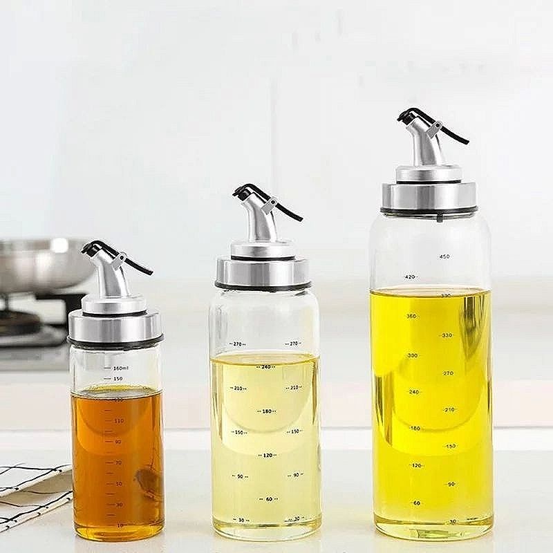 Chai Đựng Dầu Ăn Thủy Tinh Vòi Rót Bấm Tay Chia Vạch 160ML đến 500ML Trong Nhà Bếp