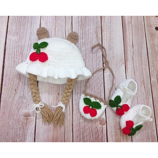 set mũ giả tóc cherry xinh cho bé