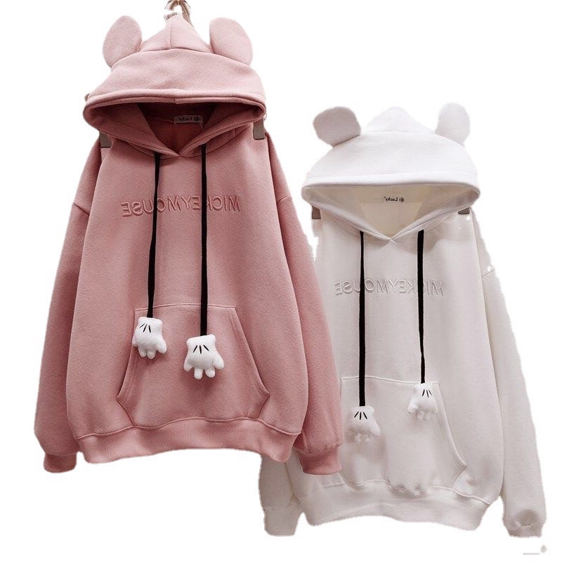 Áo hoodie nữ tai gấu dễ thương chất nỉ dày dặn