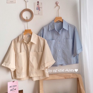 Sơ mi cộc tay croptop 2 túi basic
