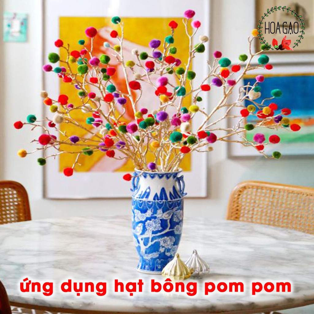 Pom pom 100 viên mix màu đồ chơi cho bé cục bông HOA GẠO GPMA nhiều size pompom 1.0cm 1.5cm 2.0cm 2.5cm 3.0cm quả bông