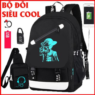 Bộ balo nam nữ đi học dạ quang phát sáng + Túi đeo chéo sành điệu cực Cool