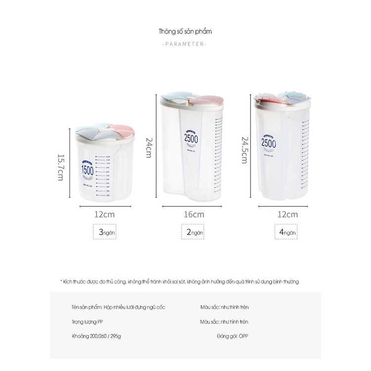 Hộp Bảo Quản Thực Phẩm, Lọ, Hũ Nhựa Trong Suốt 1500ml/2500 Nhiều Ngăn Đựng Gia Vị,Đồ Khô, Ngũ Cốc