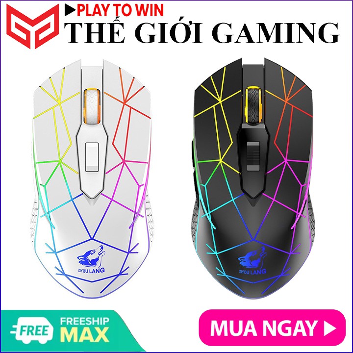 ZIYOU LANG X9 | Chuột chơi game không dây sạc pin, Led nền RGB tự động 1800 DPI 6 Nút Lập Trình Cho PC Laptop