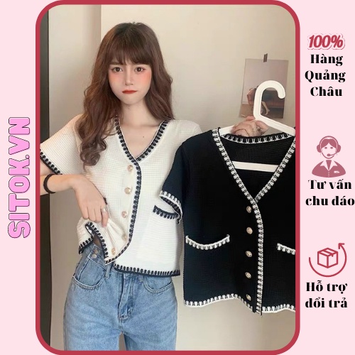 Áo croptop chất len, áo len mongtoghi mùa hè cài khuy đồng hàng Quảng Châu AL002