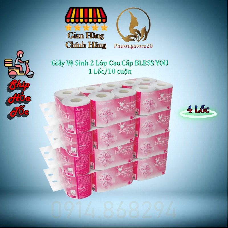 [Combo 4 Lốc] Có Mã QR - Lốc 10 Cuộn Hồng Giấy Vệ Sinh Bless You 2 Lớp