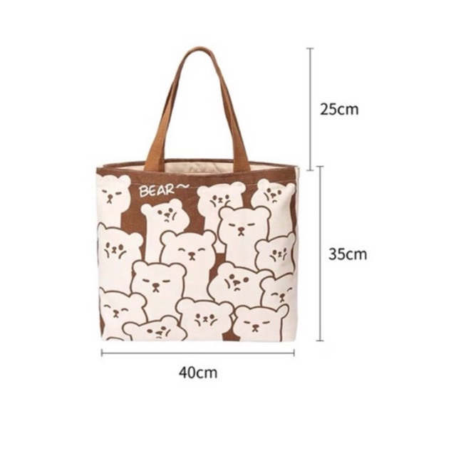 Túi Xách Tay , Túi Vải Gấu Nâu Size To Tiện Dụng Mang Đi Học, Đi Chơi