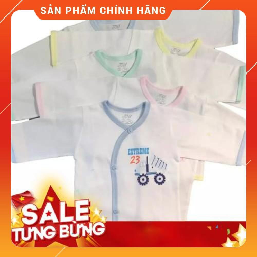 Combo 5 Áo Tay Dài Cài Xéo Màu Trắng JOU 100% Cotton Cao Cấp - Áo Dài Tay Sơ Sinh