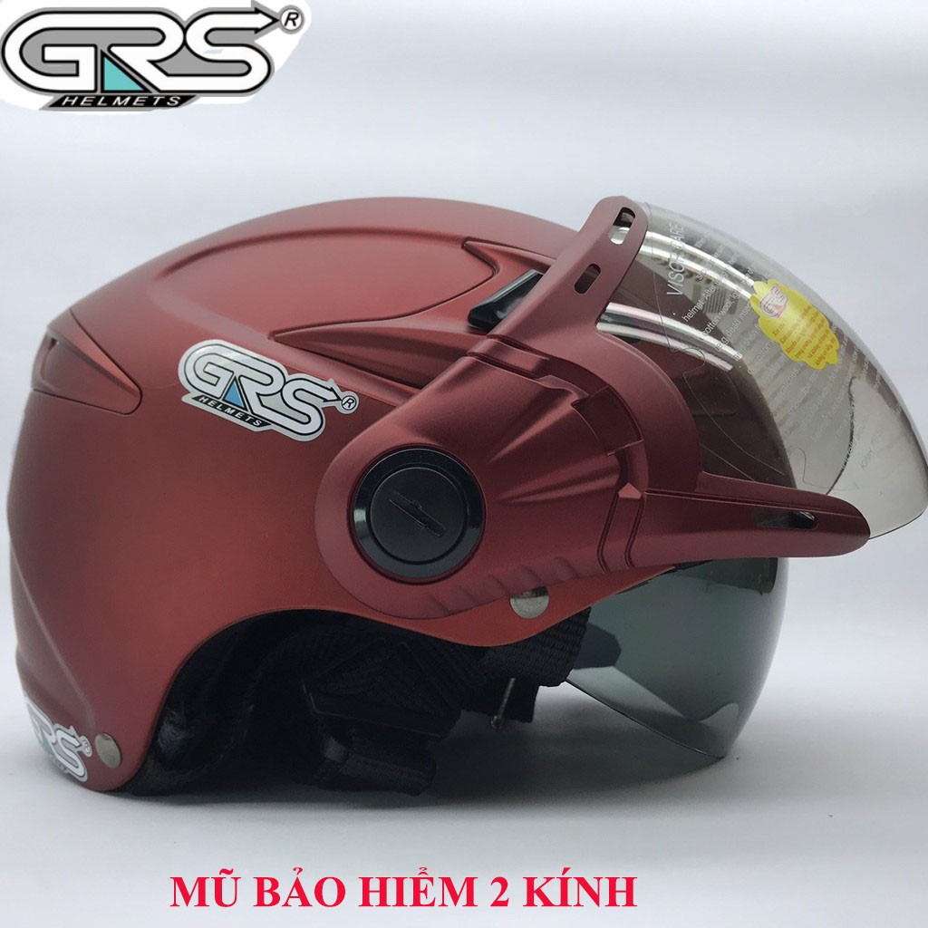 Mũ bảo hiểm nửa đầu kính âm có 2 kính GRS A966K (nhiều màu)