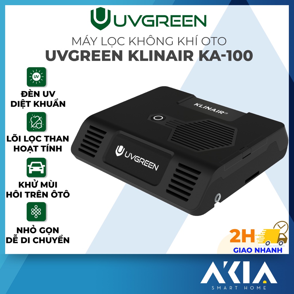 Máy lọc không khí ô tô, khử mùi, diệt khuẩn UVGREEN KA100 - Công nghệ UVC LED, Lõi lọc than hoạt tính loại bỏ mùi khói