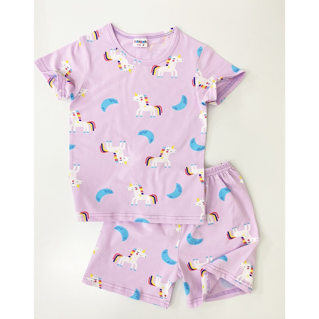 Bộ Quần Áo Cộc Tay Bé Gái Thun Cotton - Bộ Cộc Tay Bé Gái Chất Cotton Mỏng Thoáng Mát Hình In Dễ Thương