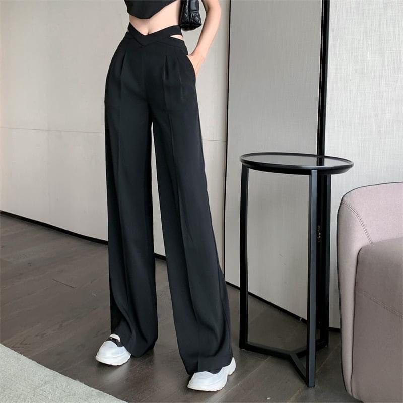 Quần tây nữ ống sớ kiểu mới cạp dây cuốn hút thiết kế form rộng màu đen và xanh dễ mặc Soday55