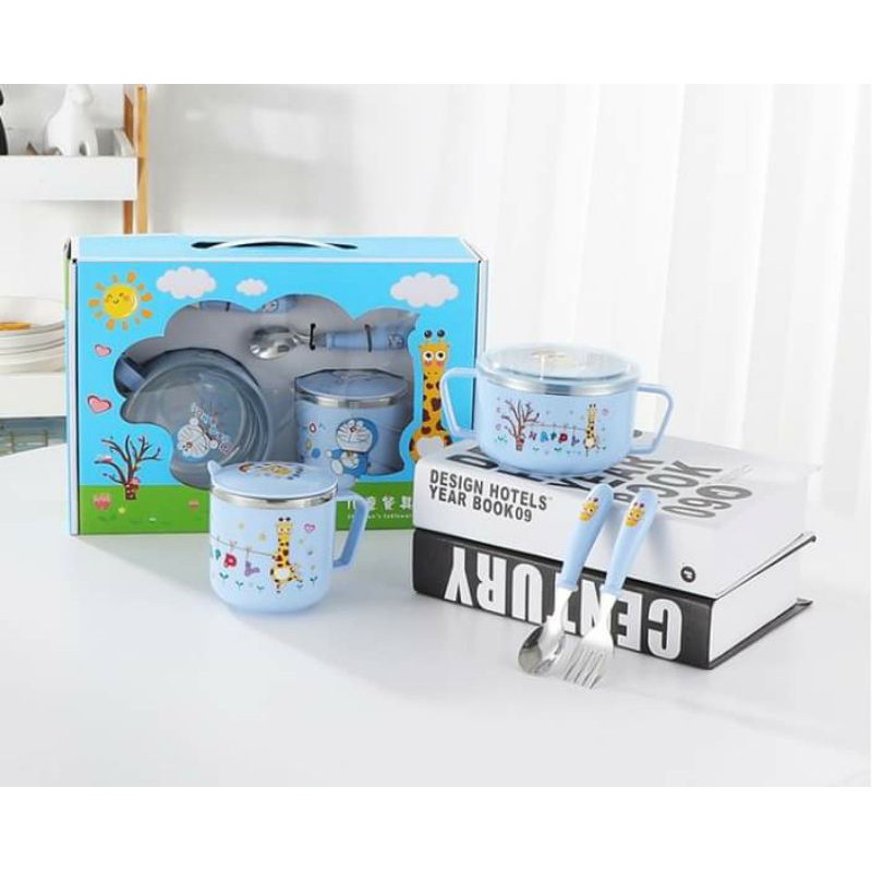 Bộ Dụng cụ Ăn dặm cho bé bằng Inox 304 - Bộ sưu tập Hello Kitty và Doraemon