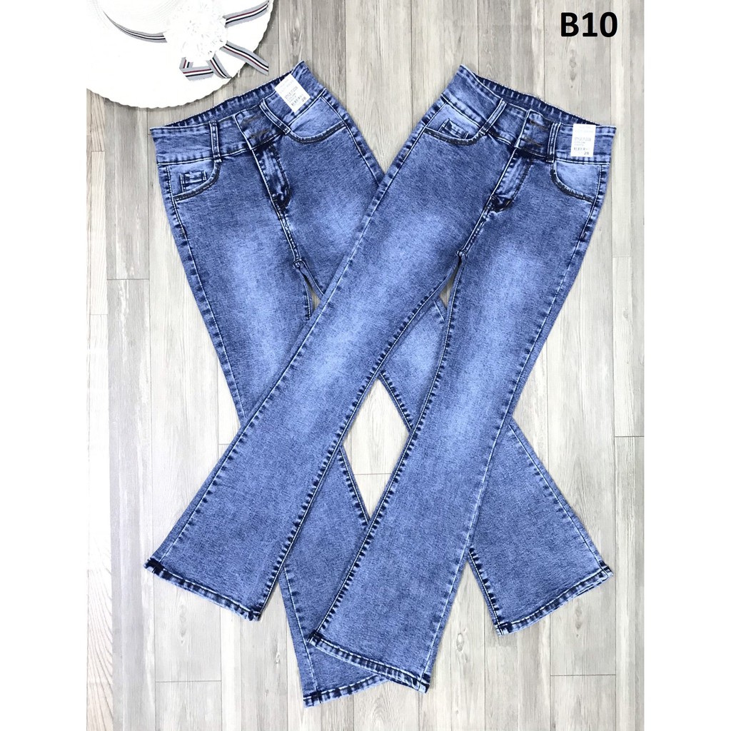Quần jean nữ loe lưng cao chất jean đẹp co giãn B10
