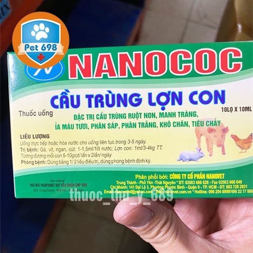 NANOCOC 10ml-NANOVET chữa bệnh đường ruột Chó, thỏ, gia cầm PET-698