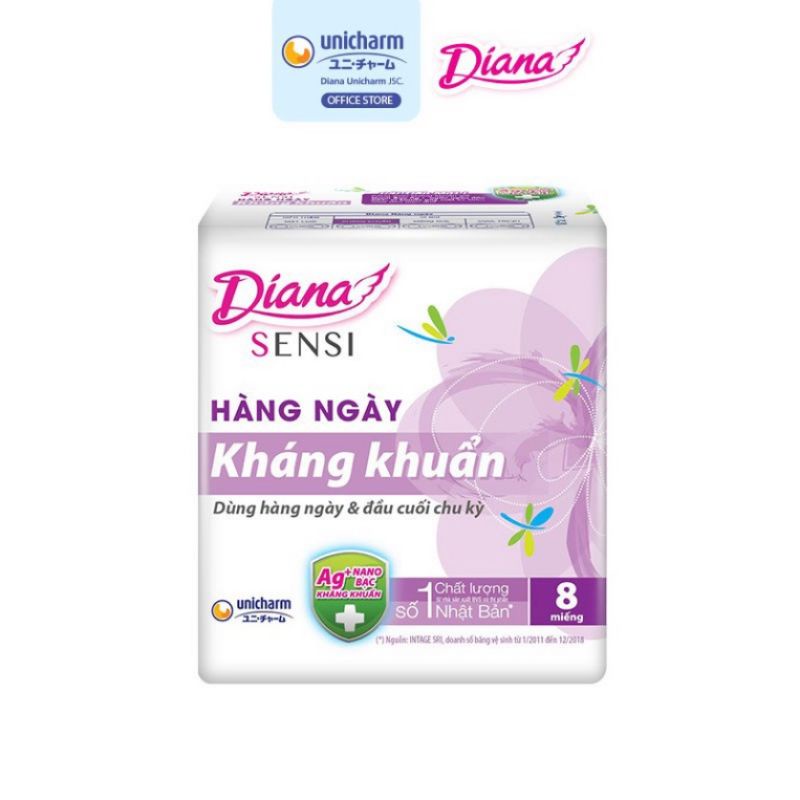 Lốc 6 gói băng vệ sinh hàng ngày kháng khuẩn Diana Sensi - gói 8 miếng