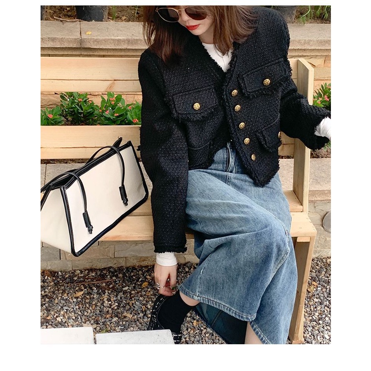 Áo Khoác Cardigan Ngắn Tay Dài Dáng Rộng Phối Tua Rua Màu Đen Thời Trang Thu Đông 2022